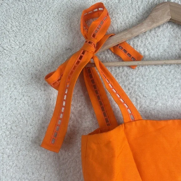 NWT Jonathan Simkhai Womens Klementine Orange Bow Tie Straps Mini Dress Size 0